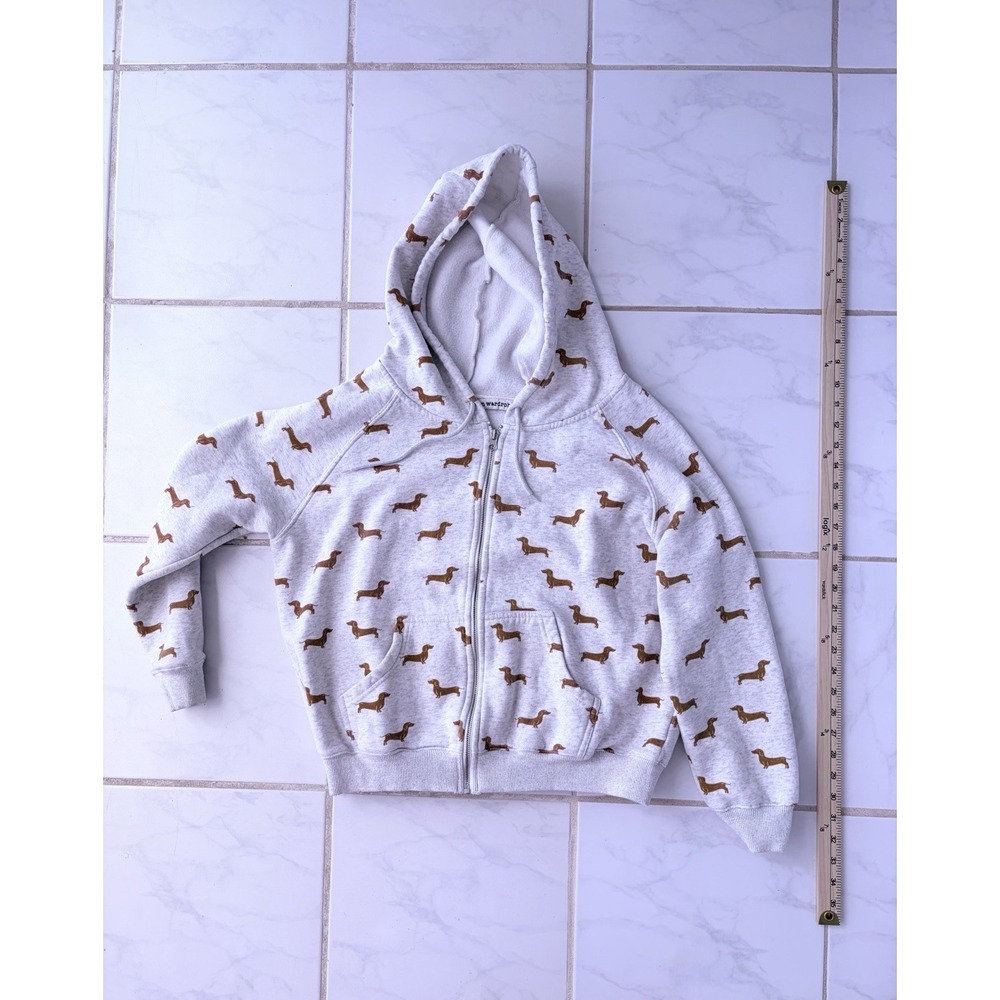 SM Wardrobe Womens Dachshund Dog Print Zip Up Hoodie Grey Size Small